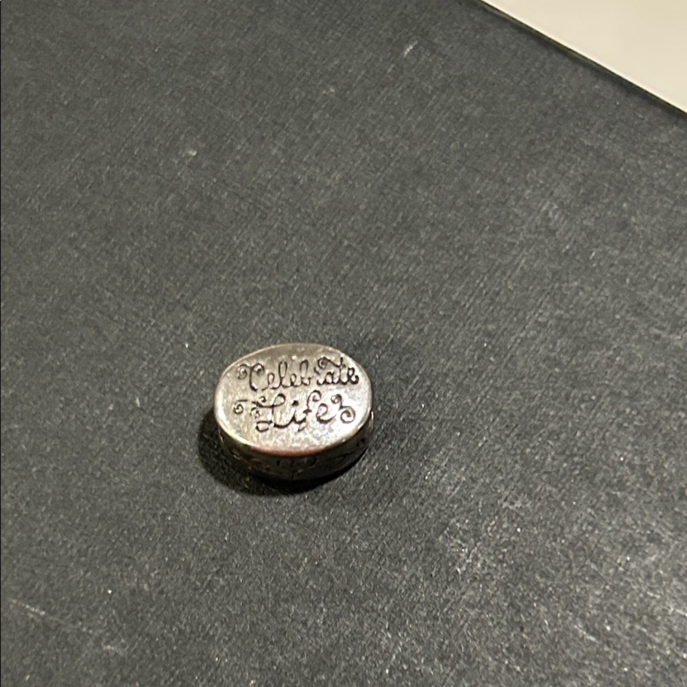 Silver Oval Bead Charm with ‘Celebrate Life’ Engraving